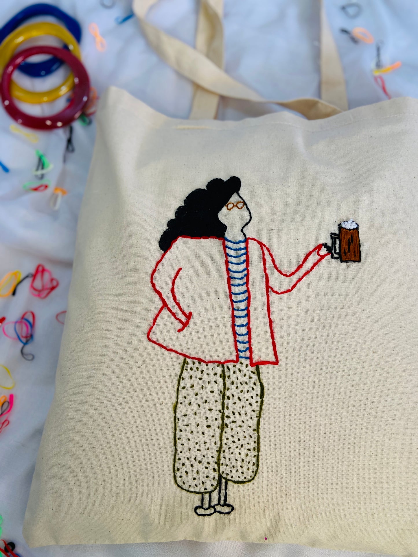 Embroidered Girl Cotton Tote Bag