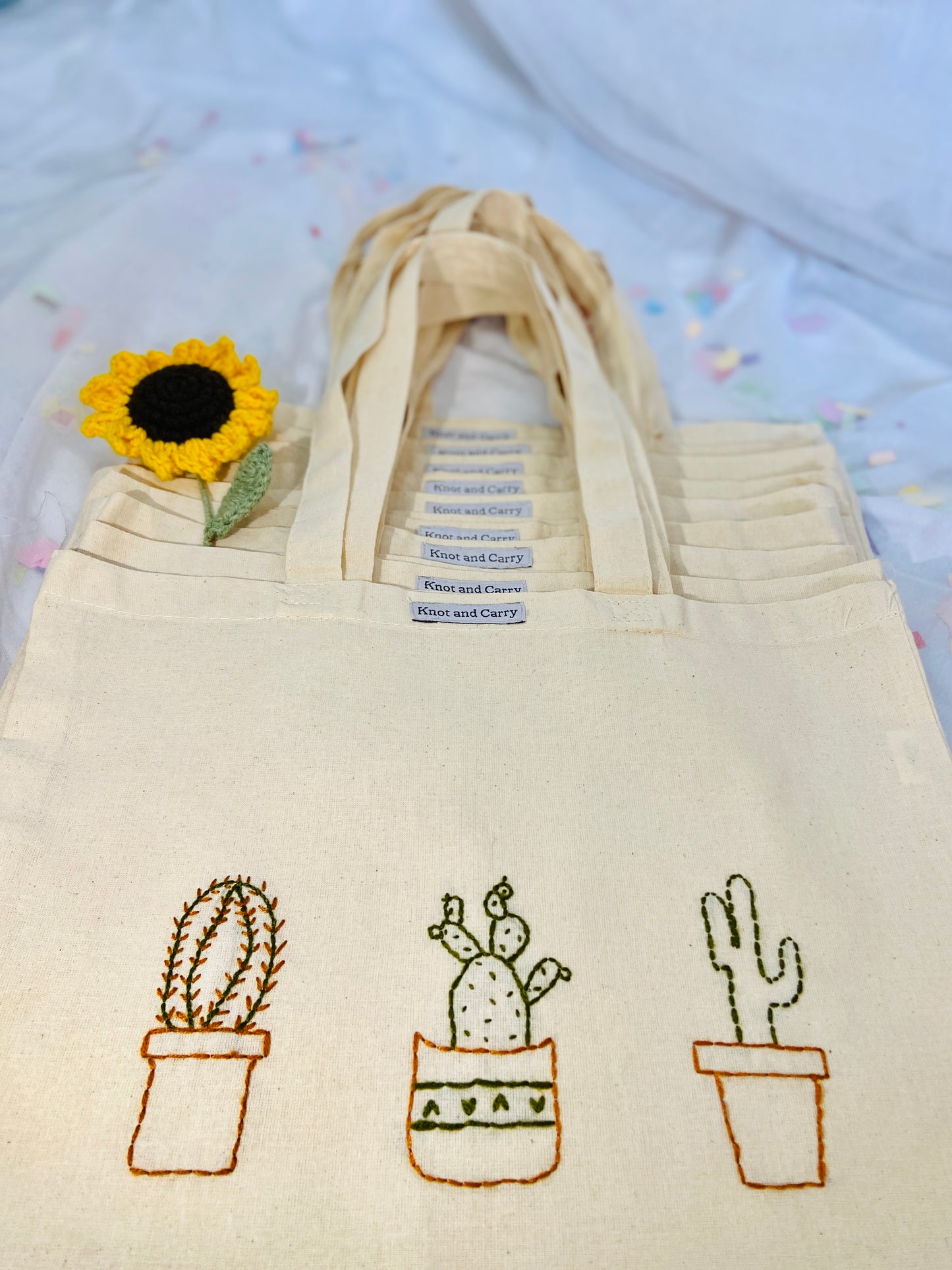 Embroidered Cactus Cotton Tote Bag