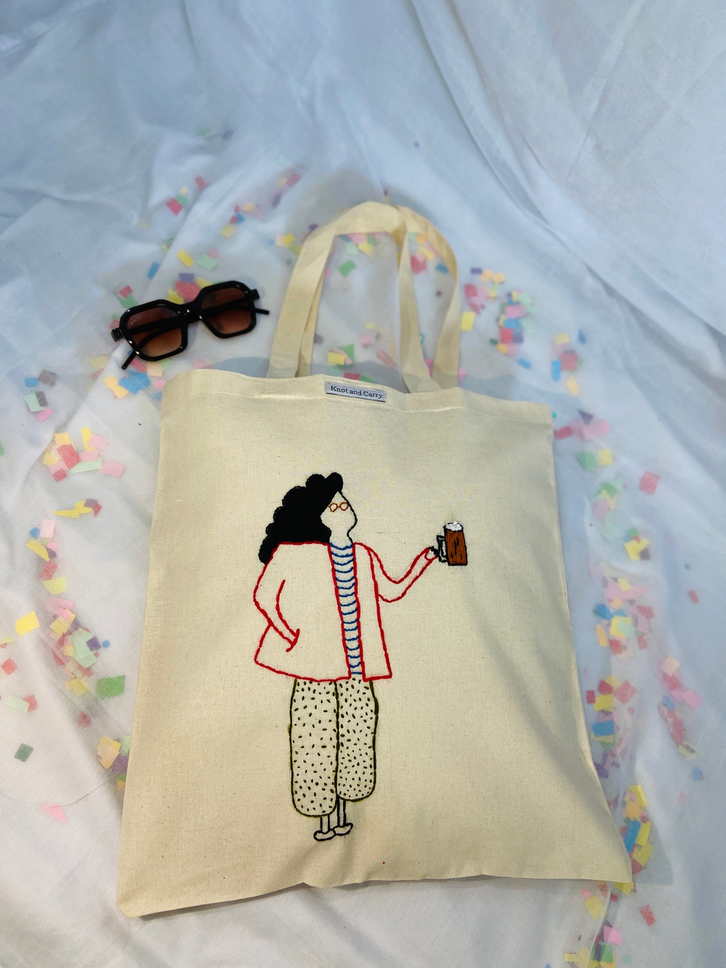 Embroidered Girl Cotton Tote Bag