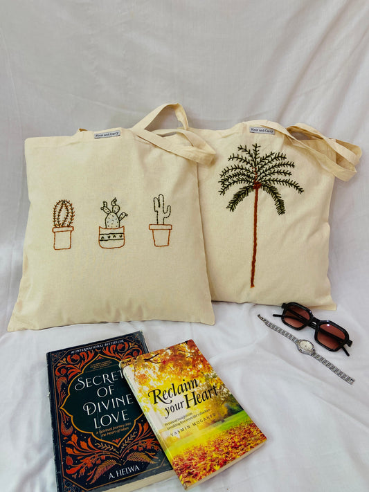 Embroided Date Tree Cotton Tote Bag