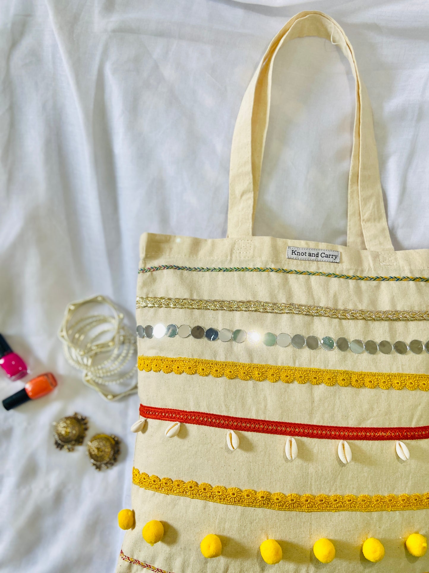 Embellished Gota Mirror Desi Cotton Tote Bag