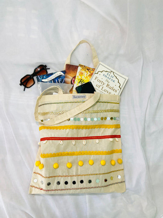 Embellished Gota Mirror Desi Cotton Tote Bag