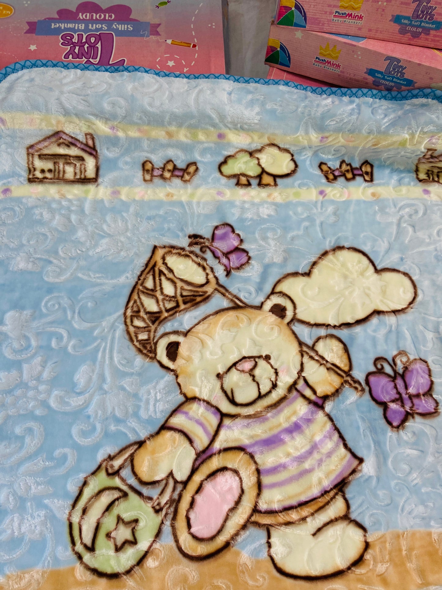 Baby Blanket Royal Embossed-Sky Brown Teddy