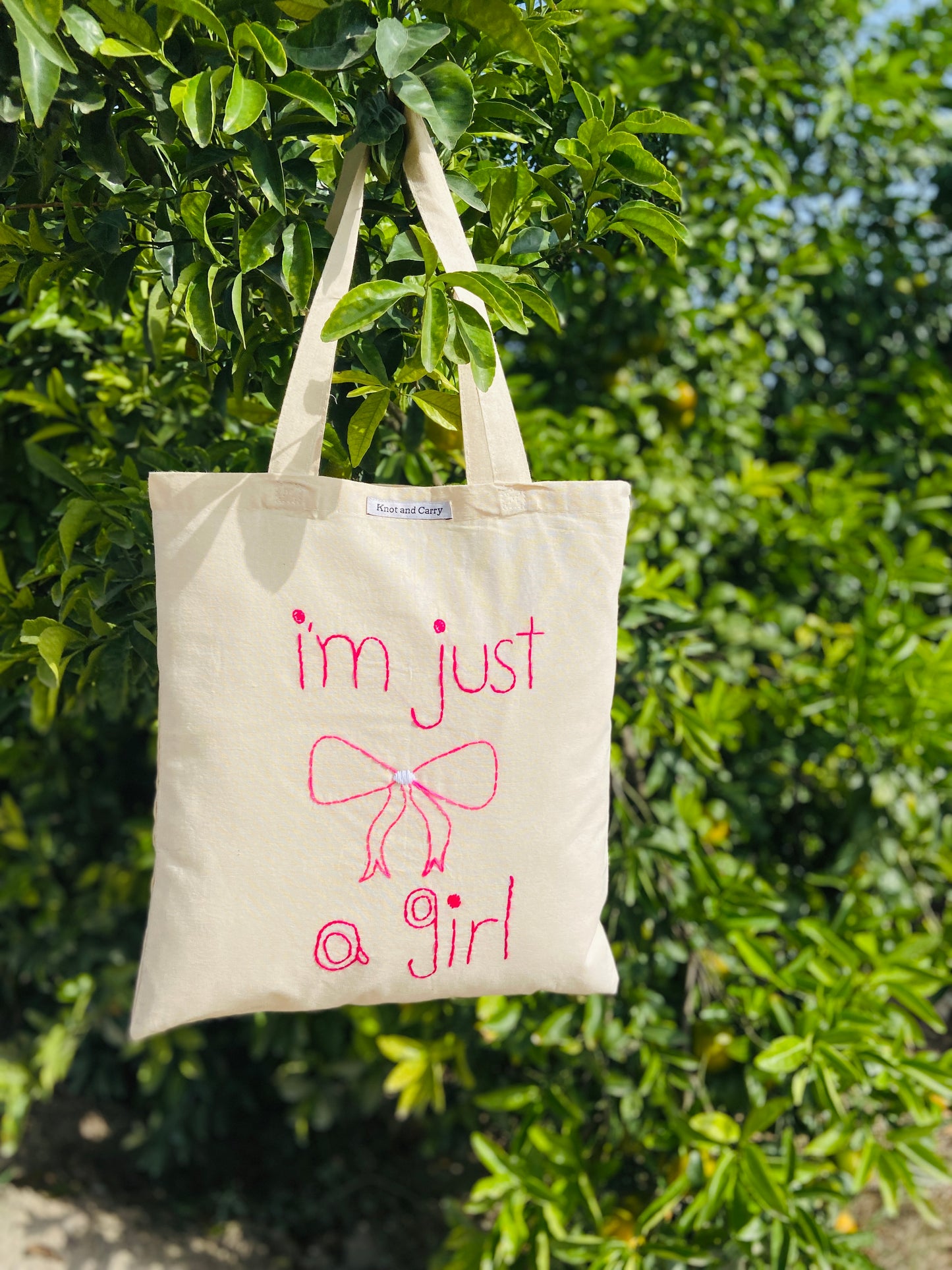 Embroided I'm just Girl Cotton Tote Bag