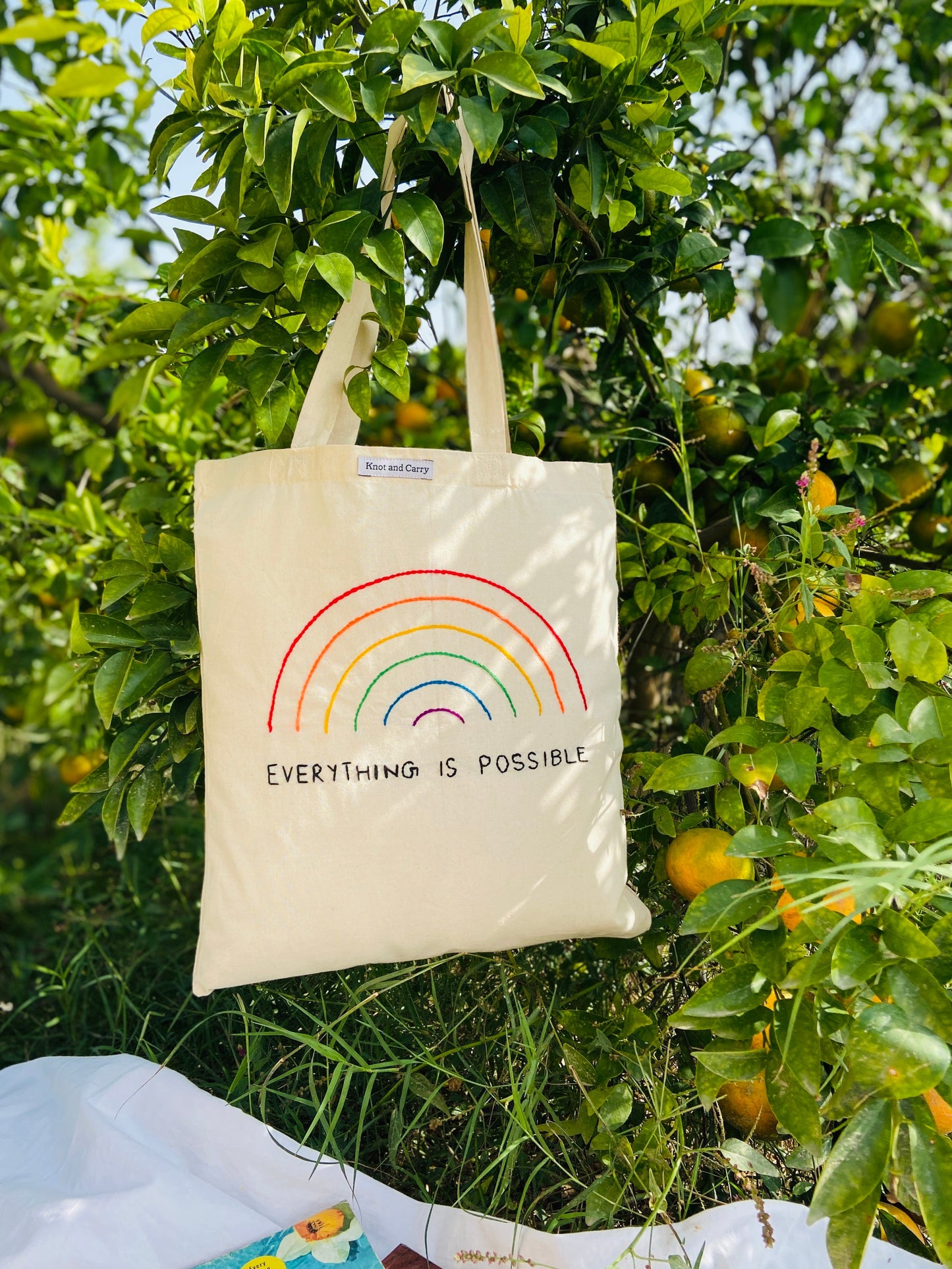 Embroided Rainbow Cotton Tote Bag
