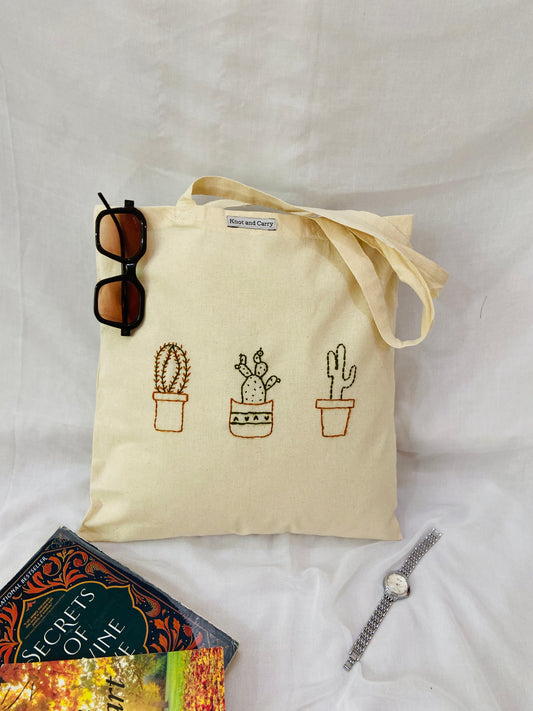 Embroided Cactus Cotton Tote Bag