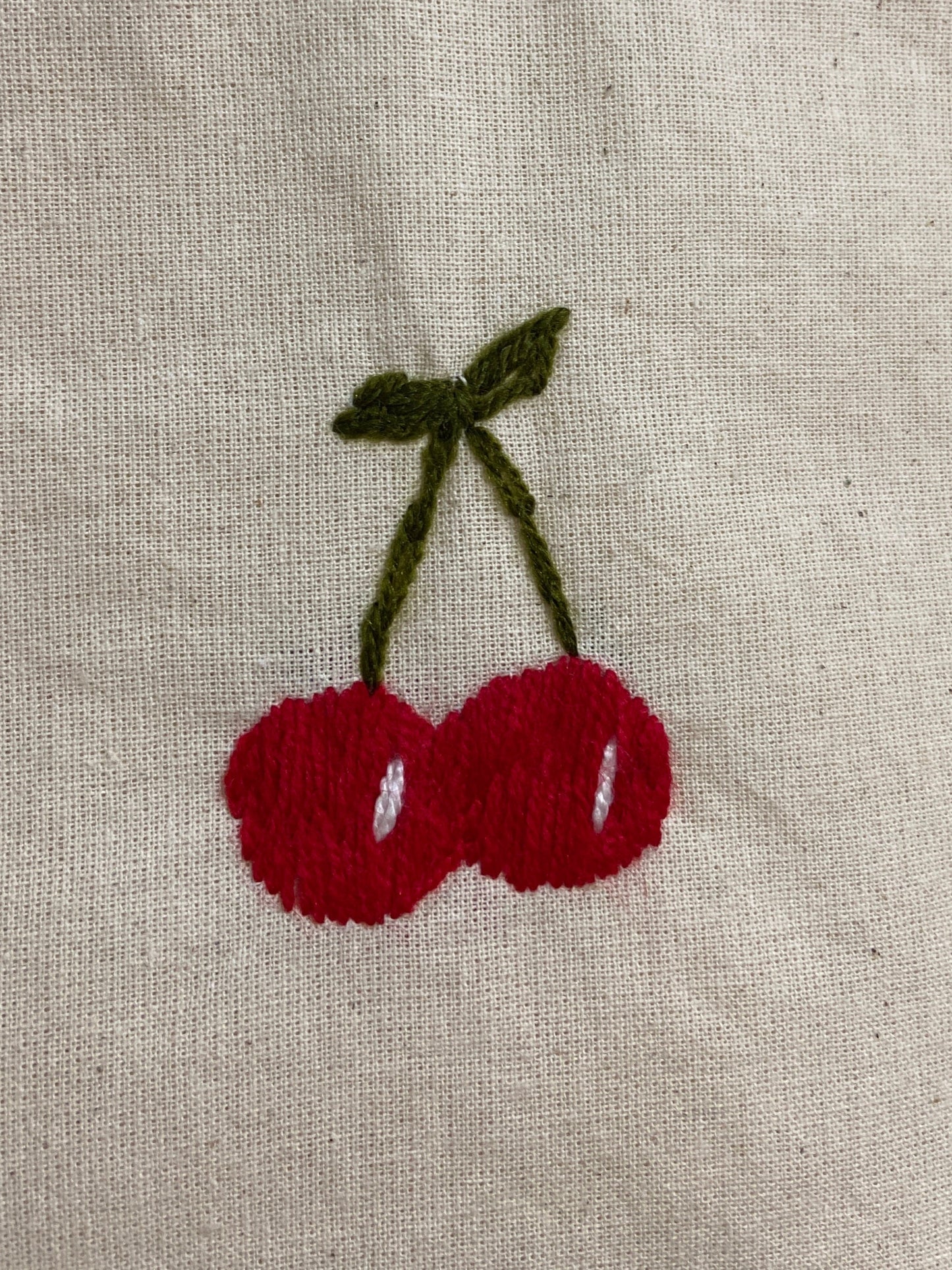 Embroidered Cherry Cotton Tote Bag