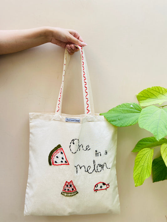 Embroidered Watermelon Cotton Tote Bag
