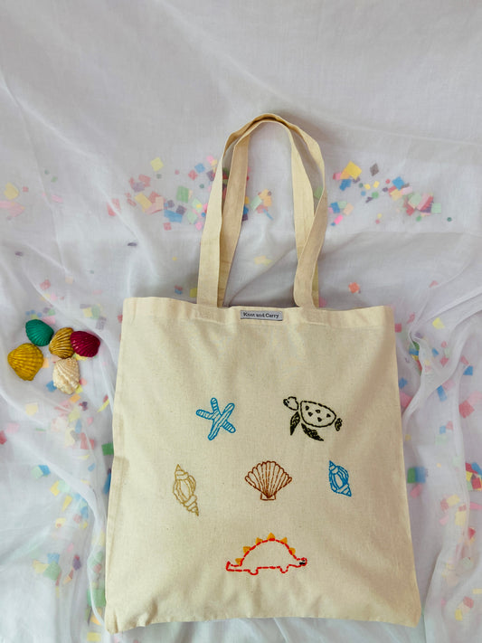Embroidered Sea-shells Cotton Tote Bag