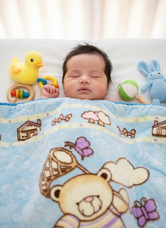 Baby Blanket Royal Embossed-Sky Brown Teddy