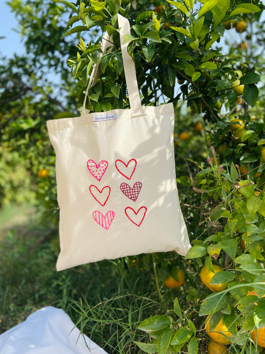 Embroided Heart Cotton Tote Bag
