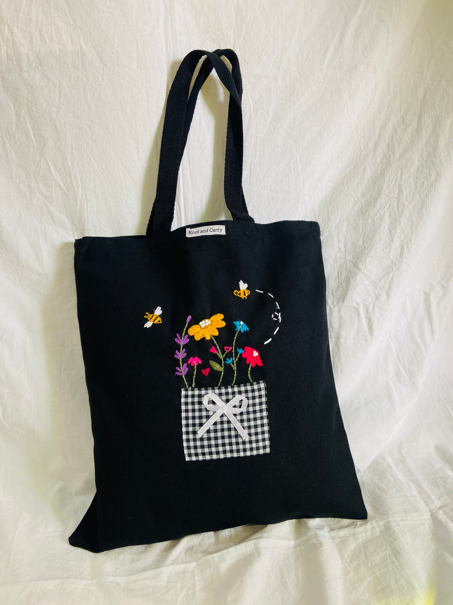 Black Embroided Canvas Tote Bags