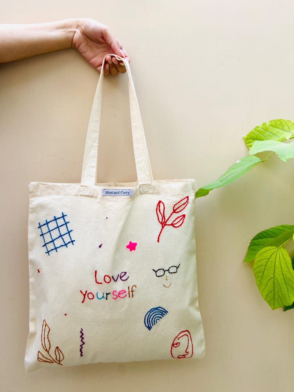 Embroidered Love yourself Cotton Tote Bag